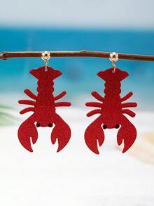 1 Pair Red Acrylic Lobster Statement Earring For Women, Summer Vacation Beach Fun Seafood Jewelry - Red - View 5