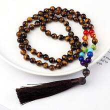 8mm Natural Tiger Eye Beads Necklace 7 Chakra Healing Prayer Beads Tassel Pendant Necklace For Men Couple Yoga Meditation Jewelry - 8mm Tiger Eye Seven Treasure Bead Tassel Pendant - View 3