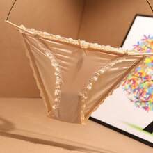Ice Silk Seamless Japanese Style Sexy Strip Underwear Women's European And American Cotton Crotch Low Waist Lace Edge Girl Plus Size - 酒紅 - 查看 8
