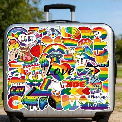 50张彩虹元素可爱卡通涂鸦贴纸套装，DIY剪贴簿装饰材料贴纸，剪贴簿用品文具趣味贴纸