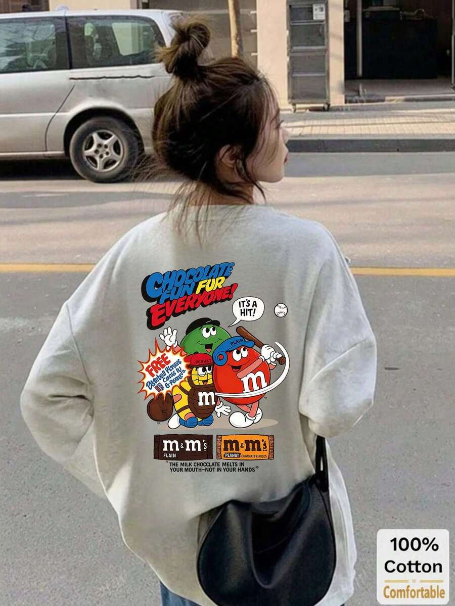 Domestic Shipping. New For Fall. Black Long-Sleeved T-Shirt For Women. Printed, Loose-Fitting, Korean-Style Top. Fall Clothing. Y2K Top. Korean Casual. Oversized. - 淺花灰 - 查看 1