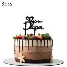 3pcs/1pc Gold & Black Acrylic "Papá" Happy Father's Day Cake Topper, Suitable For Father's Day Birthday Theme Party DIY Cake Decorations - Multicolor - View 10