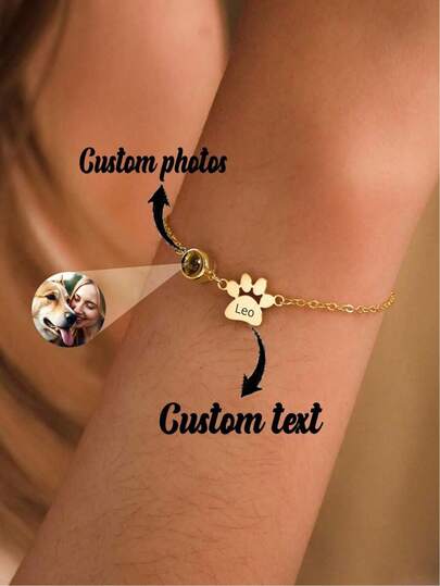 Customized Photo Paw Print Projection Pendant Necklace, Stainless Steel Jewelry, Minimalist Pet Lover Gift, Women's Daily Wear, Birthday, Bridesmaid, Wedding, Christmas Gift