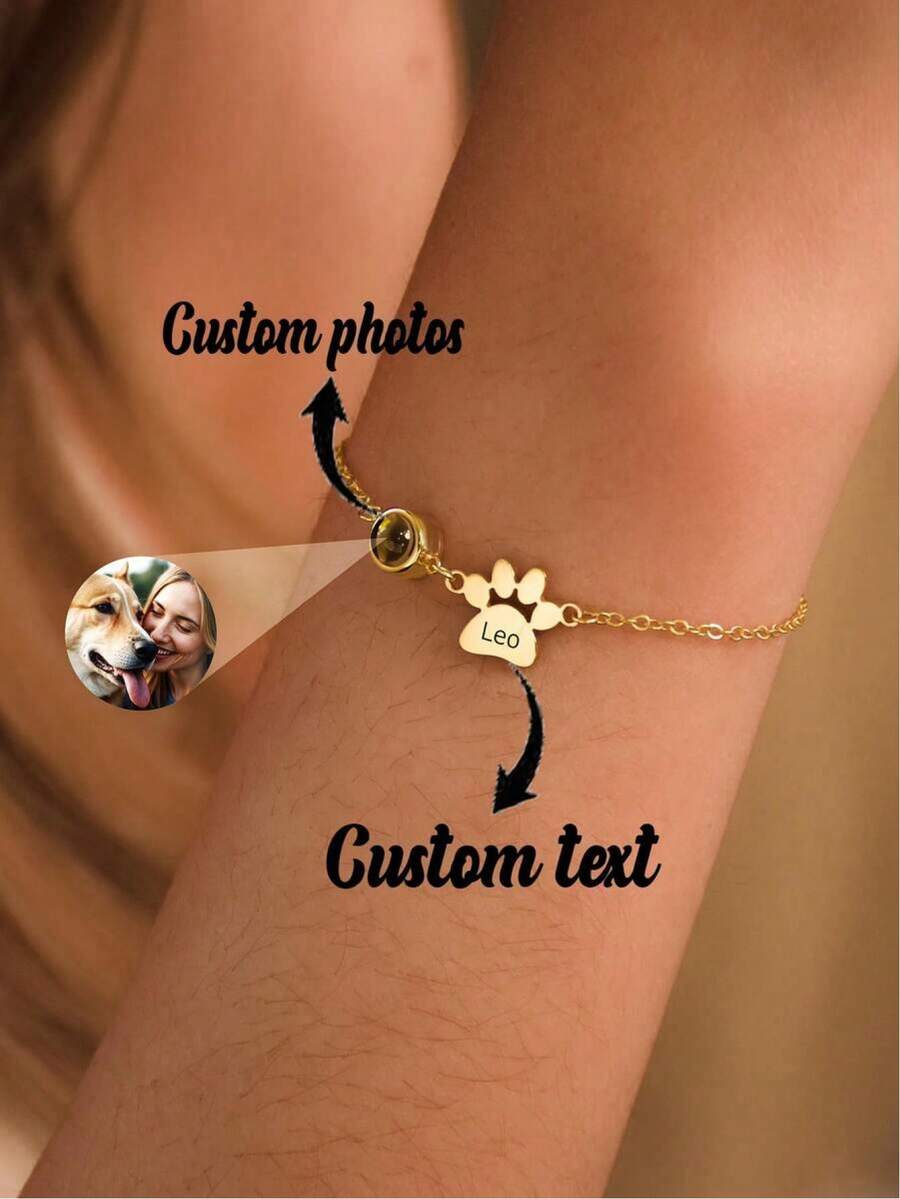 Customized Photo Paw Print Projection Pendant Necklace, Stainless Steel Jewelry, Minimalist Pet Lover Gift, Women's Daily Wear, Birthday, Bridesmaid, Wedding, Christmas Gift - Multicolor - View 1