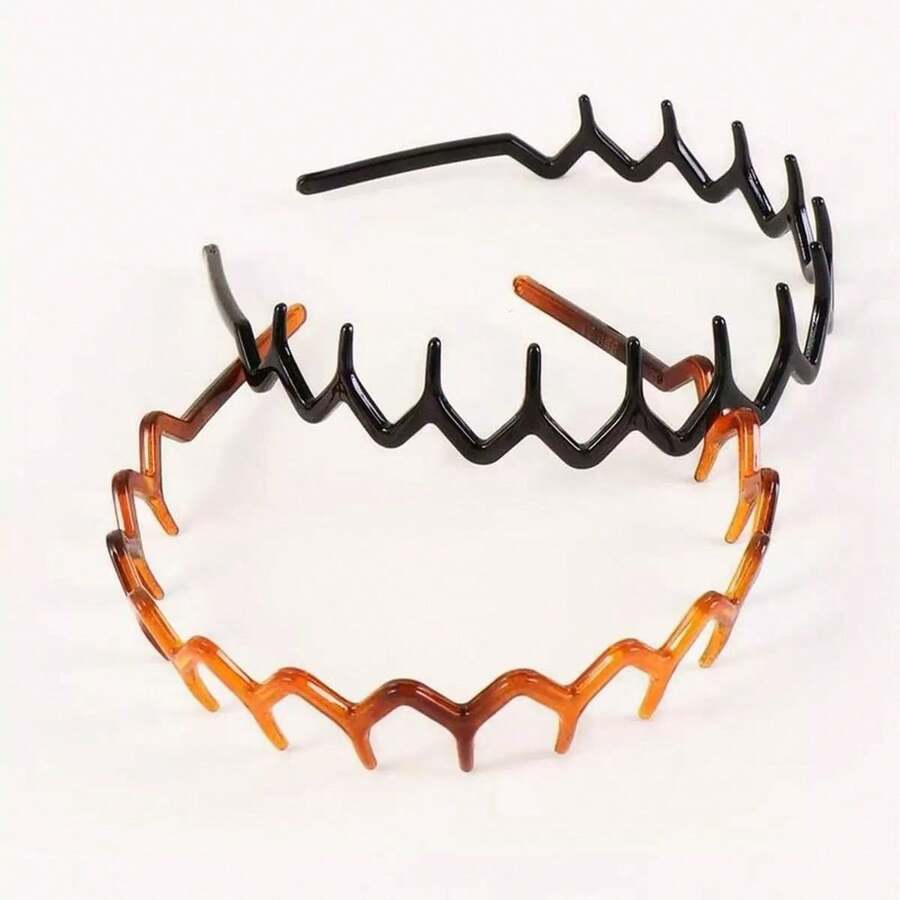 2pcs/3pcs/4pcs Fashion Non-Slip Headbands, Shiny Black And Leopard Print Combination, Stylish Headband With Teeth Wave Design, Home Skincare Headband, Suitable For Daily Face Washing Or Makeup - Multicolor - View 1