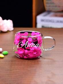 Taza de vidrio de doble capa personalizada con asa, taza de café transparente de borosilicato de alta resistencia al calor, taza de vidrio con patrón floral grande para té y leche, estilo minimalista y elegante - multicolor - Ver 20