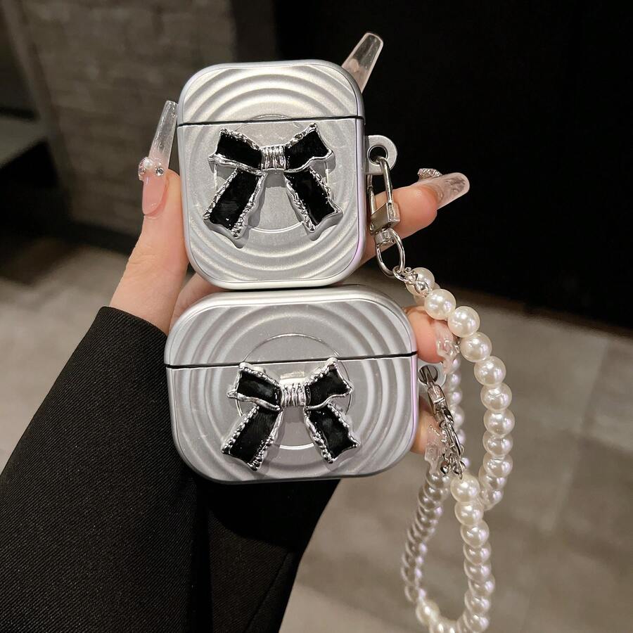 Elegant Bow Accessory Silver Earphone Protective Case + Pearl Bracelet, Suitable Compatible With Apple Earphone Protective Case - Multicolor - View 1