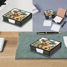 1pc DIY Diamond Art Sunflower & Highland Cow Pattern, Irregular Rhinestone Embroidery Painting On Black Faux Leather Self-Adhesive Memo Pad Box With 160 Sheets, Ideal For Home, Office, School Supplies, Craft, Cute Stationery, Holiday Gift - View 3