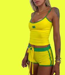 Brazil , Brazil Cup, Core Contrasting Waistband, Beach Vacation - Yellow With Green Trim - View 2