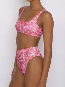 PEPPERMOLLY 新款花卉软杯可调节肩带时尚比基尼女士夏季沙滩时尚泳装套装度假 - 粉紅色 - 查看 7