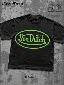 NeonDrift Double-Sided Printing Men's T-Shirt Men's Short-Sleeve T-Shirt100% Cotton Fabric Soft & Skin-Friendly Unisex Style Gifts For Spring Festival, Valentine's Day, St. Patrick's Day & World Cup-Van Dutch Dragon Print Men T Shirt Classic Americana Style Graphic Tee Streetwear Fashion Casual Wear For Car Enthusiasts And Vintage Culture Lovers - 黑色 - 查看 2