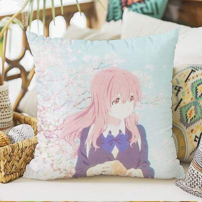 1件《声之形》时尚动漫印花枕套，厚实面料印花，适合家居卧室、汽车和办公室装饰，卧室装饰，也可作为客厅沙发靠垫套，家居装饰艺术枕套。