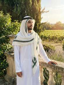 1pc Arabic Men's Embroidered Headscarf, Middle Eastern Desert Tactical Wool Scarf - Multicolor - View 4