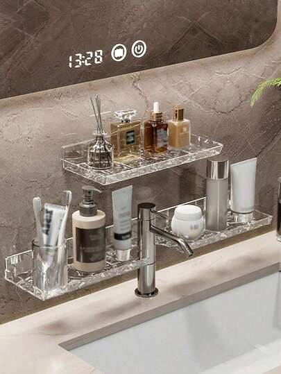 1件装亚克力波浪纹浴室壁挂式收纳架，水龙头收纳架，无需钻孔，适用于浴室，新年、情人节、母亲节、父亲节、毕业季、返校季等场合的礼物