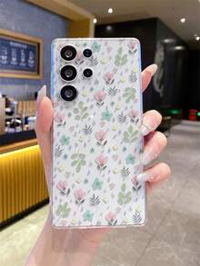 1pc Floral Print Pattern Android Phone Case, Precise Camera Cutout Suitable For Samsung Galaxy S25 Ultra/Galaxy S24 Ultra/S24/S23 Ultra/A56 5G/A55 5G/A52s 5G/A26 5G, Nothing, Pixel, Protective Cover - Clear - View 2