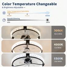 Ventilador de Techo con Luz en Forma de Anillo, Acrílico Negro, Modelo 4, Moderno y Silencioso para Sala y Dormitorio - Estrella - Ver 4