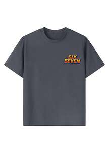 Tween Boy "Six Seven" 67 Cartoon Graphic Print T-Shirt, Suitable For Boys Street, Campus, Event, Daily Wear, Fashionable Summer Top - Dark Grey - View 8