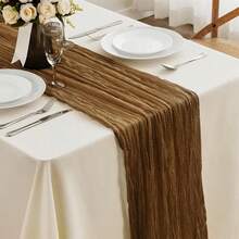 53.34 X 30.40 Cm Brown Cheese Cloth Table Runner, Reusable Polyester 3.04 M Bohemian Farmhouse Cheese Cloth Table Linen For Wedding Party Christening Birthday - Multicolor - View 3