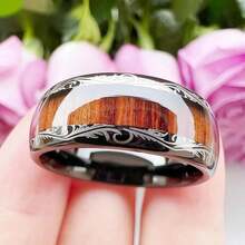 Fashion 8mm Black Stainless Steel Ring, Inlaid With Wood Grain Dripping Polish, Patterned Frame She Gave Her - Black Wood Grain Trim - View 7