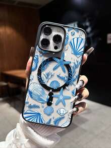 Blue Seashell & Starfish Pattern Magnetic Adsorption Phone Case, Compatible With Samsung S24/S25/S23 S Series And A55/A15/A15 A Series, 17, 16 Pro Max, 14, 13, 12, Compatible With IPhone 11 Pro Max, XS Max, X, XR, 8, 7, Plus, Mini, Can Be Used As Birthday Gift, Girlfriend, Boyfriend Or Self-Use - Multicolor - View 2