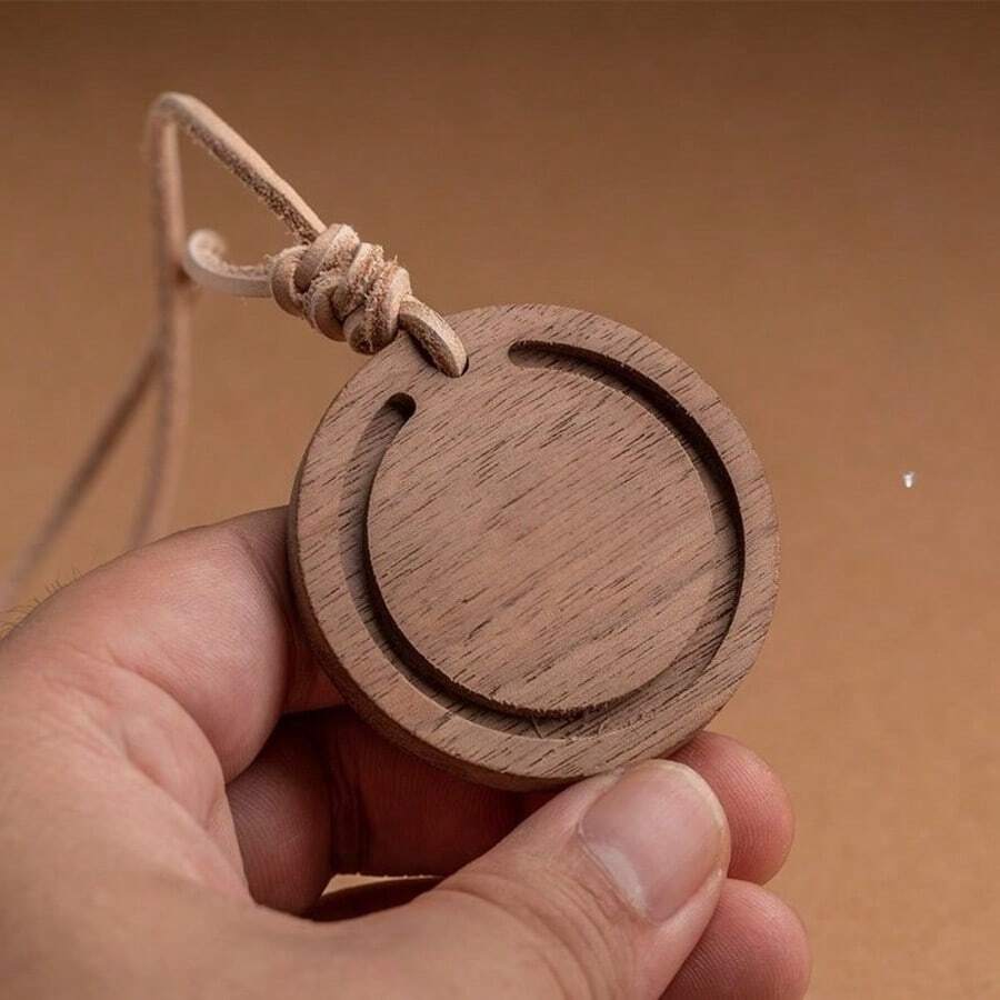 圆形木质车载香氛扩散器，简约设计/天然木材/精油香薰扩散器，可悬挂于卧室、衣柜、包包或车内，简约礼物 - 1PC - 查看 1