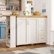 Extendable Bar Cart With 2 Doors And 3 Drawers 135-228 X 39 X 104 Cm Rollable Home Bar In White Worktop In Wood Look - White1 - View 5