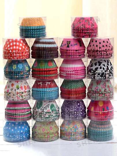 100pcs/Pack Random Print Cupcake Liners, Grease-Proof Muffin Paper Cups