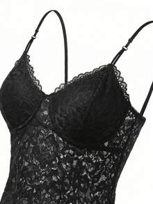 性感蕾丝吊带背心，适合内搭或外穿 - 黑色 - 查看 8