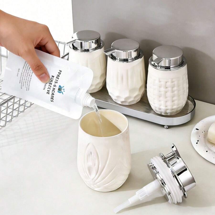 1pc Foam Dispensing Bottle, Refillable Foam Soap Pump, Foaming Facial Cleanser, Hand Soap, Shampoo, Shower Gel Bottle, Bathroom Countertop Accessory, Travel And Home Shampoo, Shower Gel, Hand Soap Foam Dispenser - Multicolor - View 1