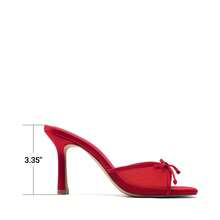 Women Fashion Stiletto Mule Sandals With Bow Mesh Decorative, Open Toe Mesh Breathable Slip-On Summer High Heel Sandals For Daily Party Wedding Wearing - 紅色 - 查看 5