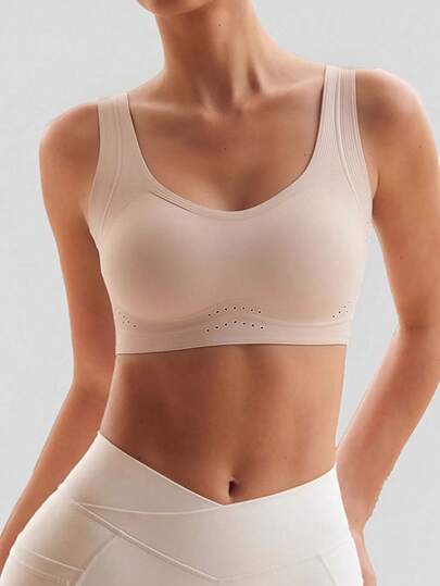 女士无缝宽肩带文胸，舒适简约纯色文胸