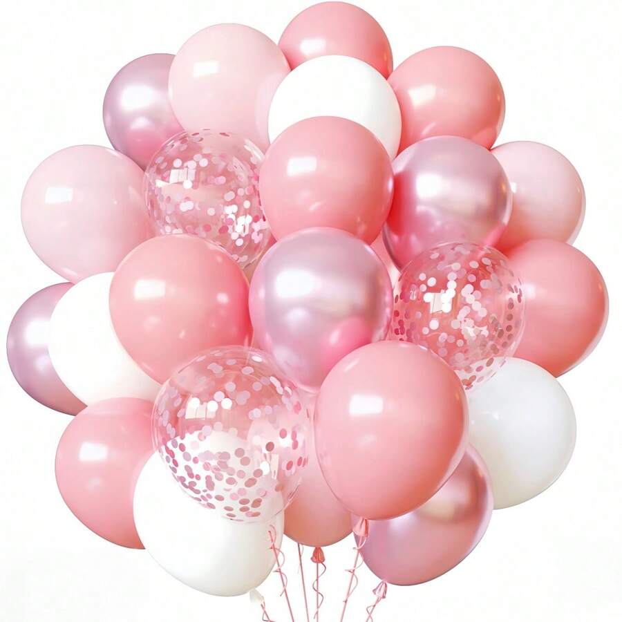 54pcs/28pcs Balloon Set 10inch/12inch White, Macaron Pink, Pastel Pink, Metallic Pink, Pink Foil Sequin Balloons, Latex Balloon Set, Suitable For Anniversary, Wedding Decoration, Photo Backdrop, Birthday Decoration, Bridal Shower, Theme Decoration, Indoor Decoration, Proposal Ceremony - Multicolor - View 1