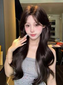 alicegarden 1 Synthetic Heat-Resistant .Long Natural Wave Hair, Center Split Wig,Medium Part,Brown 30 Inch ,Daily Natural, Smooth And Realistic Wig(Excluding Accessories) - Black Brown - View 1