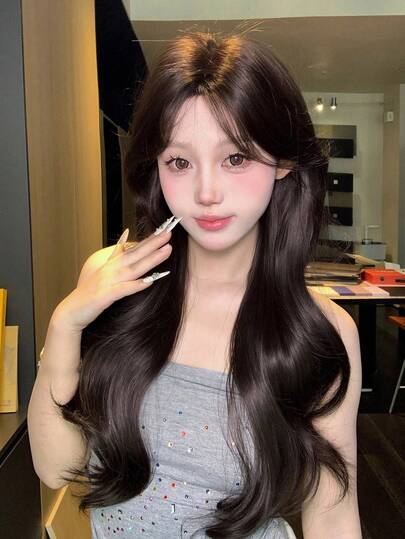 alicegarden 1 Synthetic Heat-Resistant .Long Natural Wave Hair, Center Split Wig,Medium Part,Brown 30 Inch ,Daily Natural, Smooth And Realistic Wig(Excluding Accessories)