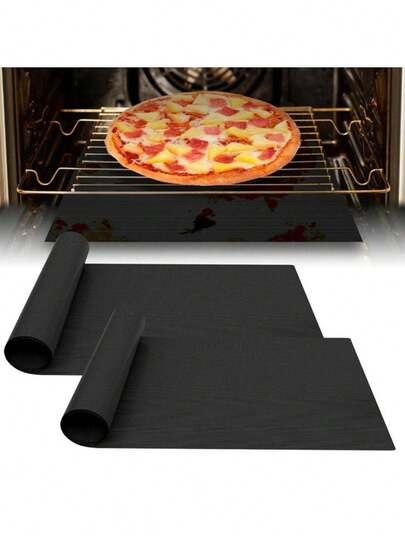 2pcs/Set Large Black Oven Liners, Thick Non-Stick Material, Heat Resistant, Reusable And Easy To Clean, Suitable For Oven, Grill, Baking Tray, Dishwasher , Durable Kitchen Baking Accessories
