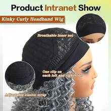 Curly Grey Headband Wigs For Women 16inch Short Salt And Pepper Headband Wig For Women Curly Half Wigs With Headbands Attached Daily Use (Gray#, 16inch) - 灰色 - 查看 5