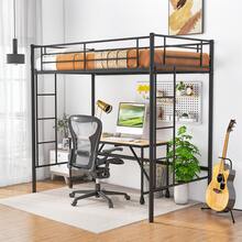COSTWAY Metal Space-Saving Loft Bed Frame With Full-Length Guardrail, Black - Black - View 5