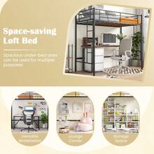 COSTWAY Metal Space-Saving Loft Bed Frame With Full-Length Guardrail, Black - Black - View 2