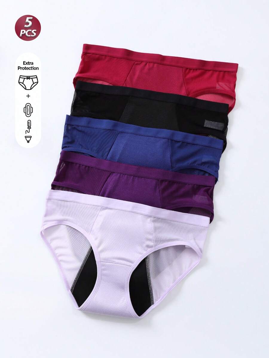 5 piezas de bragas de malla con patchwork para mujer, ropa interior posparto, cómodas, transpirables y amigables con la piel para uso diario en todas las estaciones - Multicolor - Ver 1