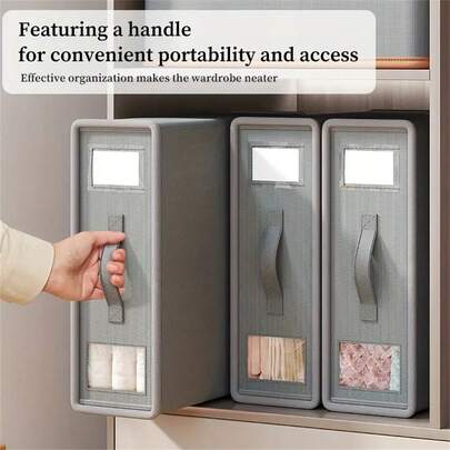 4 piezas Juego de cajas de almacenamiento de ropa de cama con ventana - Cajas de almacenamiento de lino plegables, adecuadas para sábanas, almohadas y edredones, textura gris, organización del hogar, cajas de almacenamiento de ropa, contenedores de almacenamiento plegables, regalos de Navidad y Año Nuevo para familia, pareja, amigos (Pueden existir algunos hilos sueltos debido al cosido a máquina, lo cual es normal y no afecta el uso del producto)