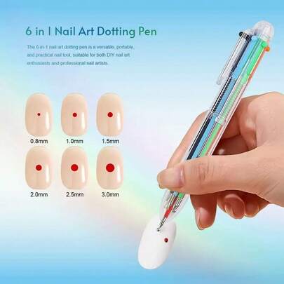 Six-In-One Nail Pressing Dot Bead Pen Multi-Functional Dot Stylus Pen Dot Pattern Pen Nail Decoration Dot Pen Edge Filling Multi-Head Nail Art Tools