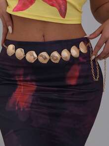 1 chiếc dây đeo eo bằng kim loại 3D hình vỏ sò độc đáo, phong cách cổ điển, thanh lịch, đa năng, phù hợp cho phụ nữ mọi dịp (Hướng vỏ sò ngẫu nhiên) - Vàng - Xem 1