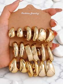 1 Set Fashionable Geometric CCB Earrings, Versatile Daily Wear Gift For Friends On Holidays And Birthdays - Yellow Gold - View 1