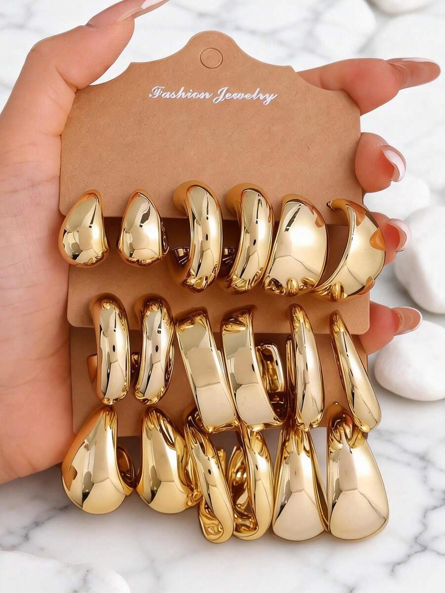 1 Set Fashionable Geometric CCB Earrings, Versatile Daily Wear Gift For Friends On Holidays And Birthdays - Yellow Gold - View 1