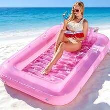 Adult Sprinkler Floating Bed, Amphibious Inflatable Floating Mattress, Sunbathing Lounger, Water Resting Chaise Lounge With Headrest, Comfortable Lying, Made Of PVC, Anti-Slip Texture, And Stable, Portable For Pool Party, Beach Vacation, Sunbathing - Multicolor - View 7