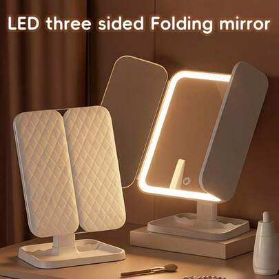 Mirror, Makeup Mirror, Smart LED Makeup Mirror, Multi-Functional Desktop Folding Mirror With Lamp, Adjustable Three-Color Light, 2x 3x Magnification Makeup Mirror, Make The Makeup More Detailed. Gift,Valentine's Day Gift