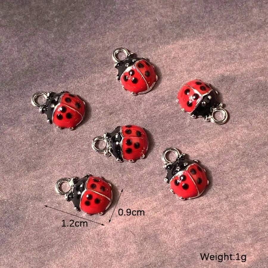 10pcs Mini Plump Ladybug Alloy Enamel Charms Cute Animal Pendant For Necklace Bracelet Earrings - 10pcs Silver - View 1