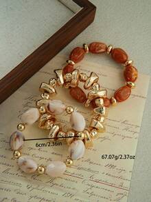 LADYCOCO Set 3 Gelang Manik Akrilik Warna Kopi Elegan Bergaya Vintage, Cocok untuk Pemakaian Sehari-hari Wanita dan Pasangan - MultiWarna - View 2