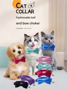 Adjustable Dog Collar With Bow Tie, Metal Buckle Velvet Small Dog Collar Gift, Durable & Cute Collar Suitable For Small, Medium And Large Dogs (Random Old/New Style) - Multicolor - View 7