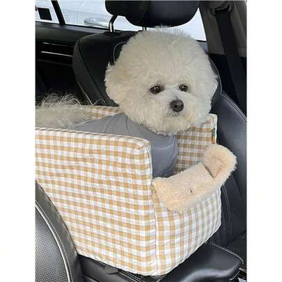 1个宠物车载增高座椅，适用于猫狗，带安全带和柔软坐垫的中控台宠物增高座椅